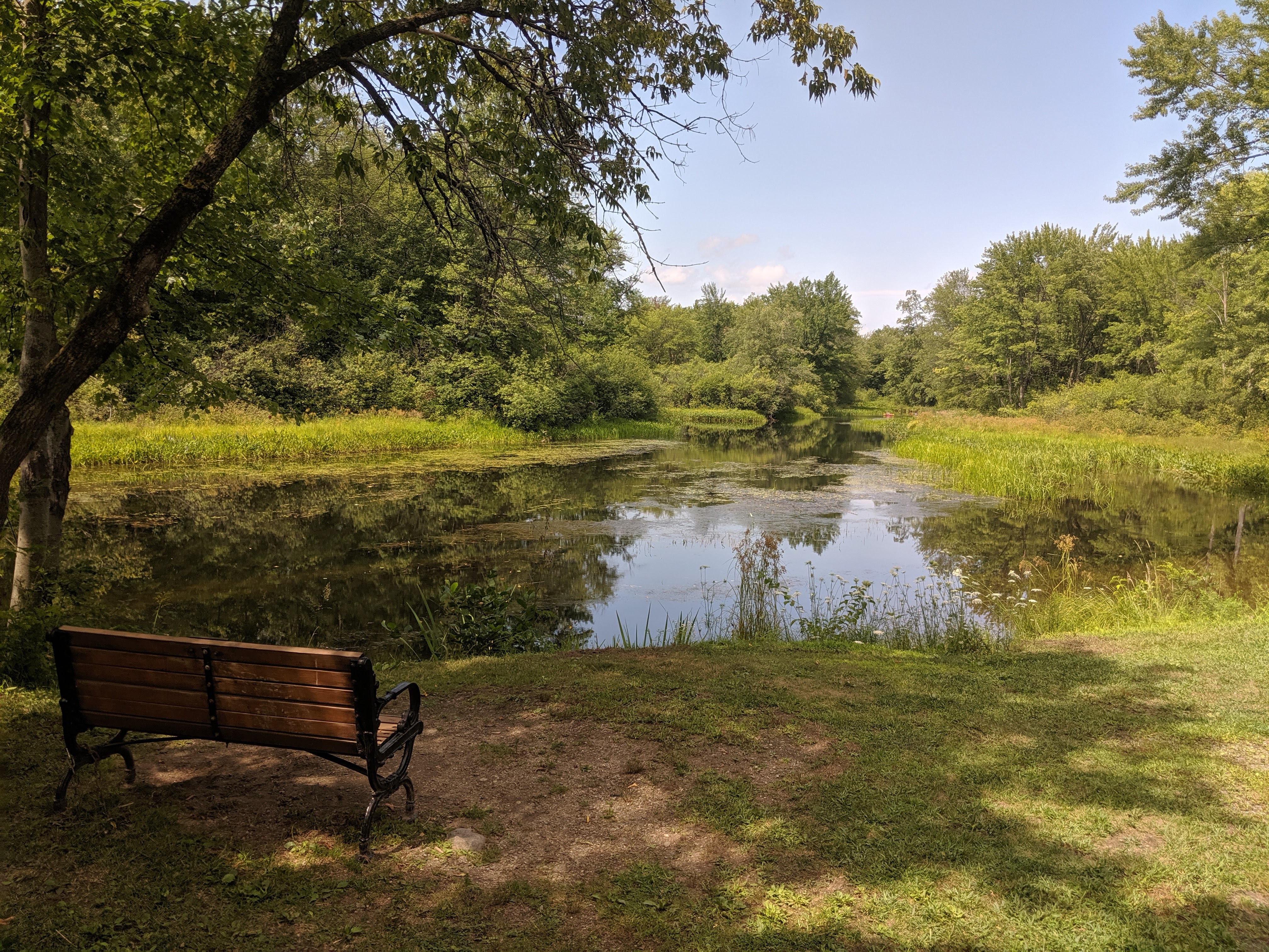 Ashuelot River facing north (upstream) in Ashuelot River Park in Keene