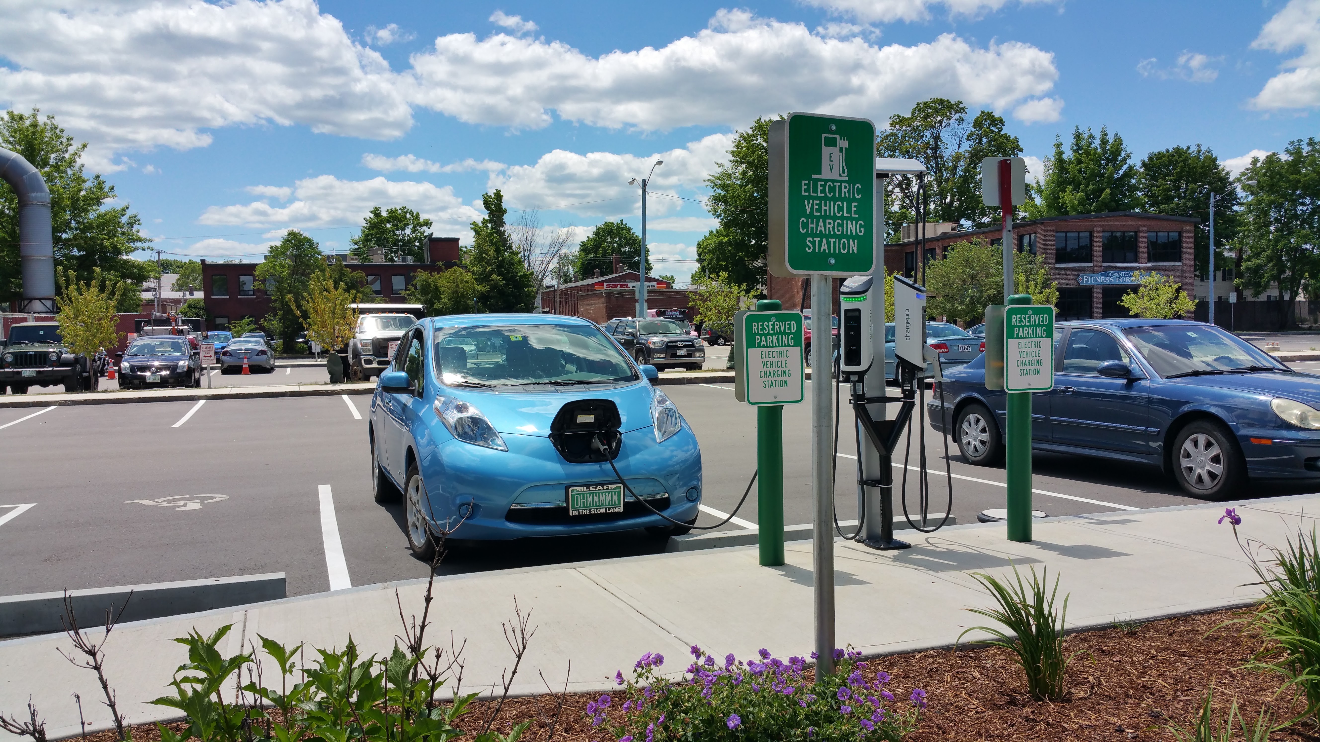 Electric vehicle at Commercial Street parking lot in Keene
